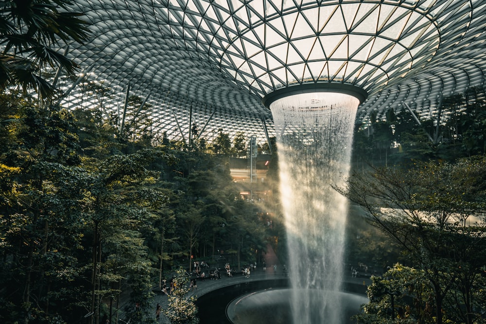 water fountain in the middle of the garden