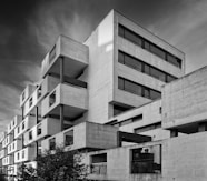grayscale photo of concrete building