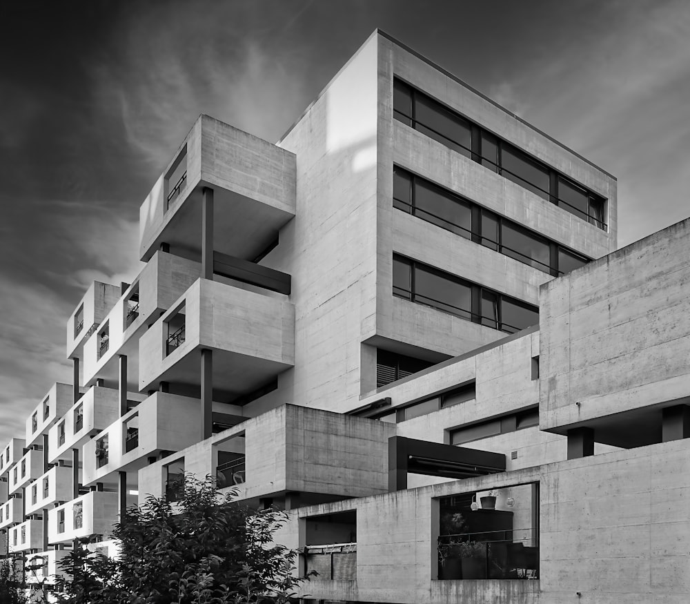 grayscale photo of concrete building