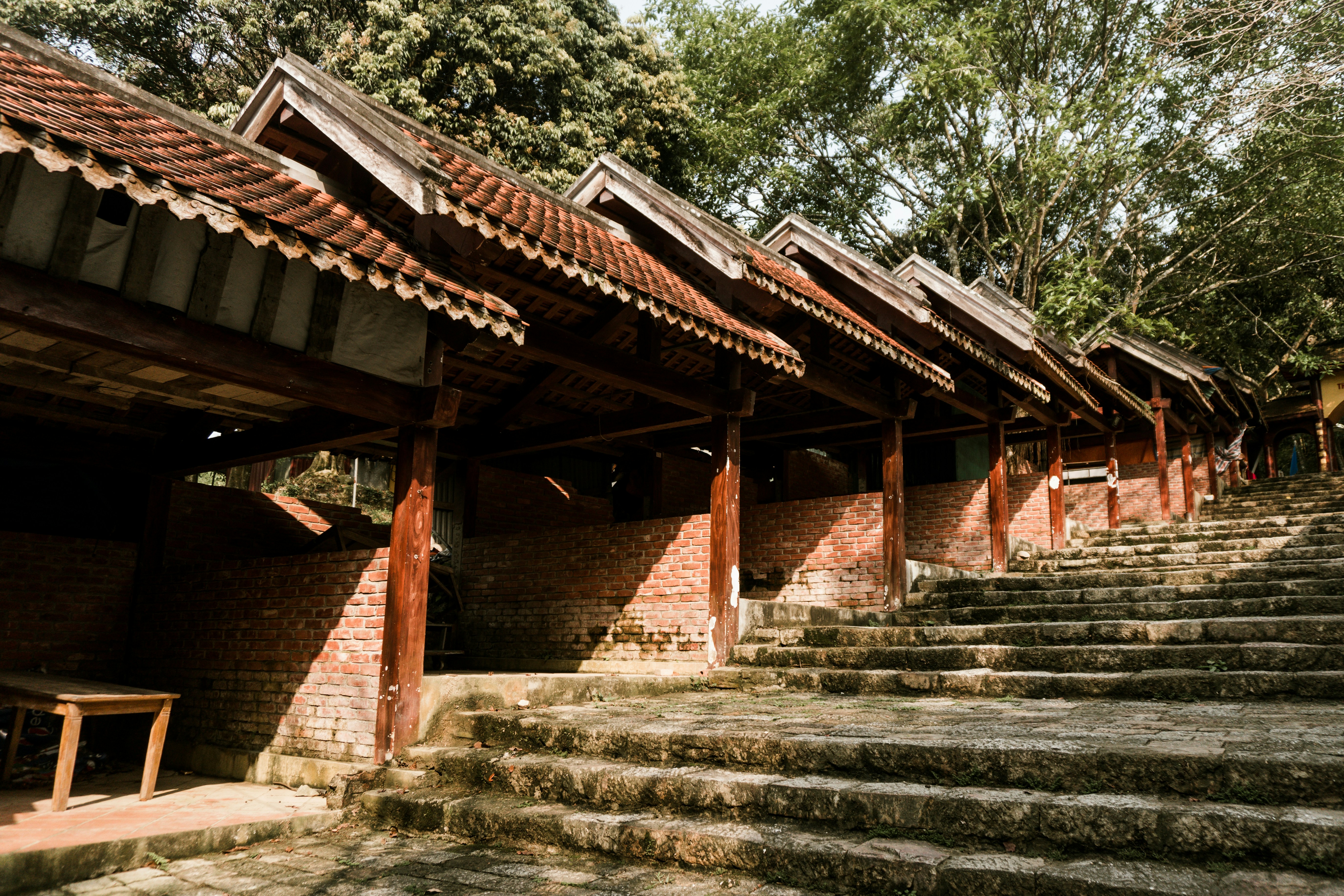 brown wooden house near green trees during daytime