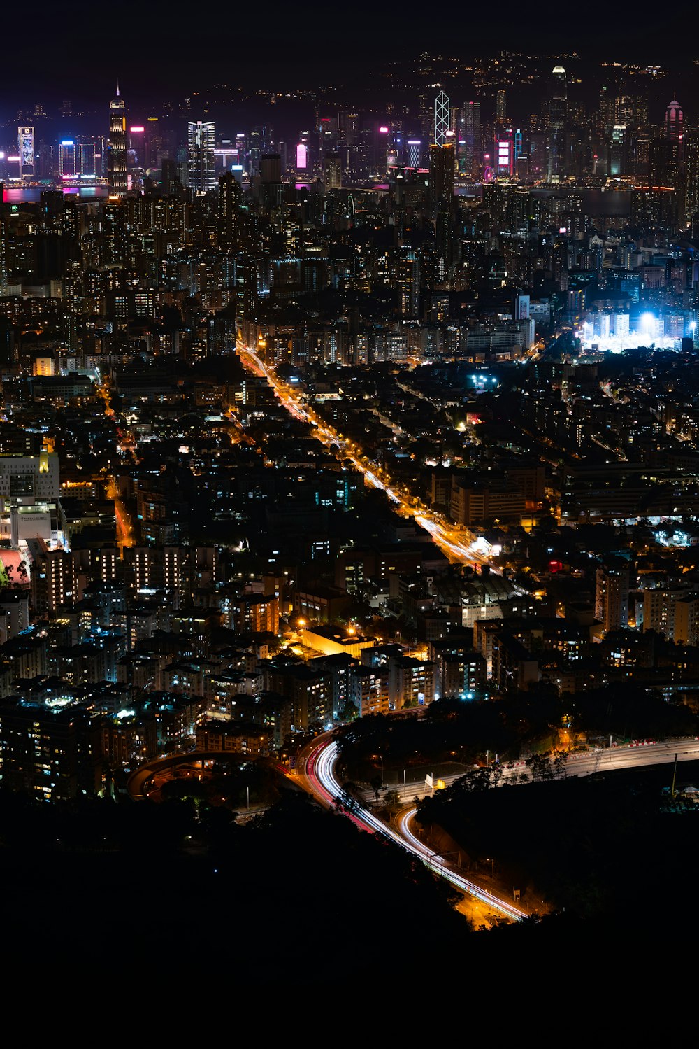 aerial view of city during night time