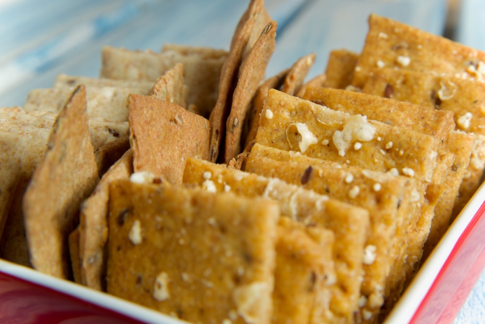 brown biscuits on white ceramic plate