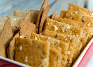 brown biscuits on white ceramic plate