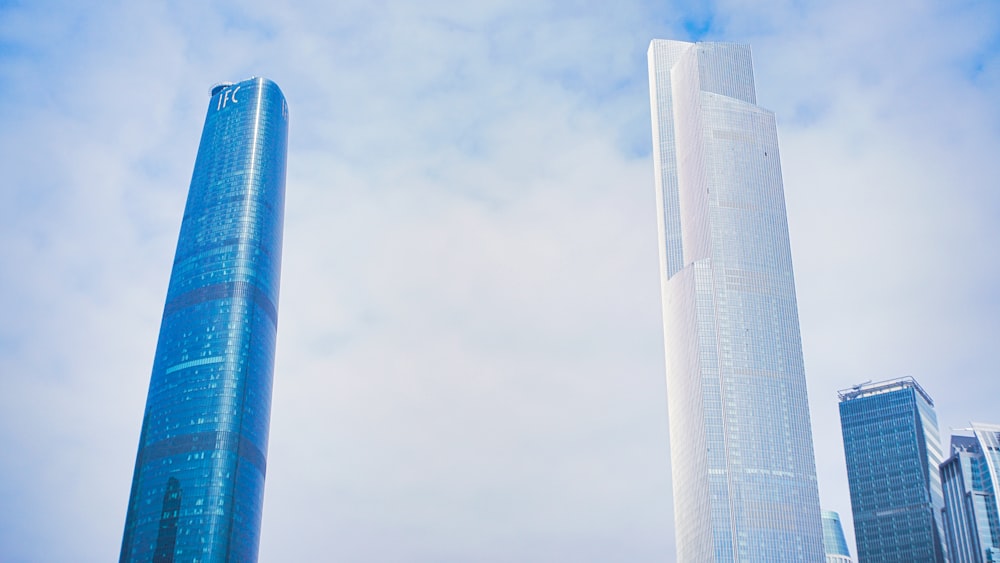 white and blue high rise building