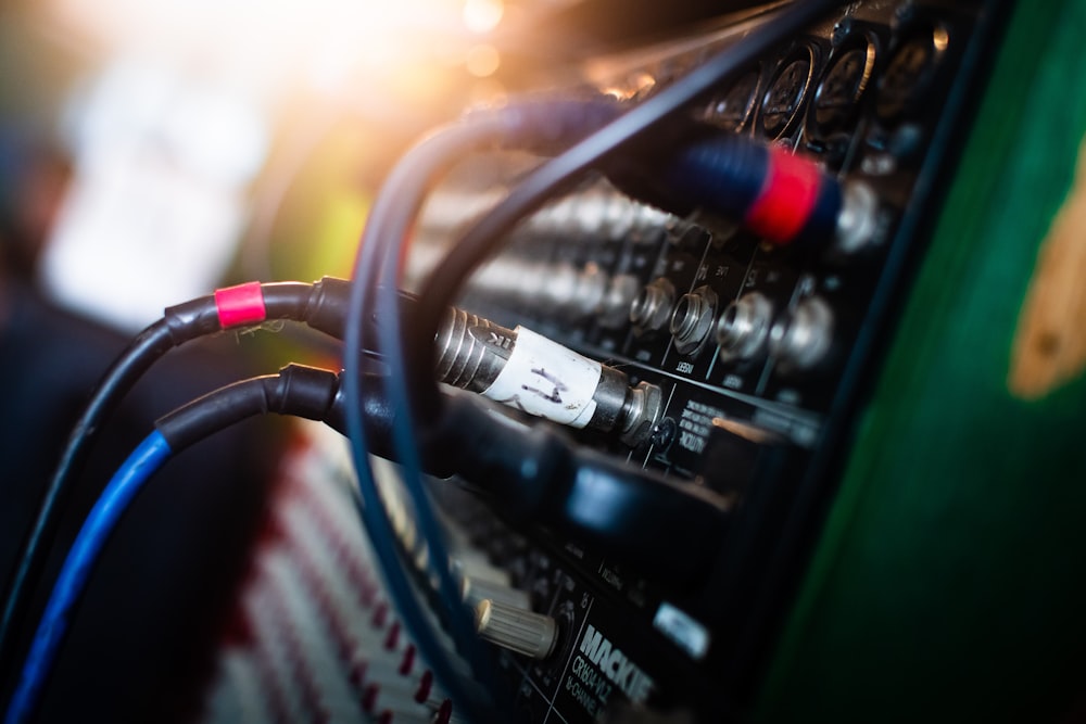 black and green audio mixer