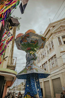 red and blue floral umbrella