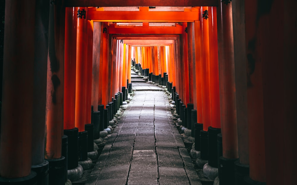 red and black wooden hallway