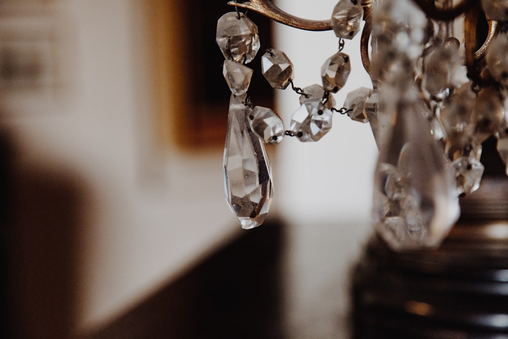clear crystal chandelier in close up photography