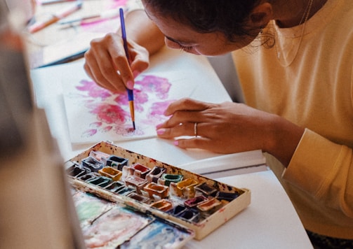 woman in yellow long sleeve shirt painting