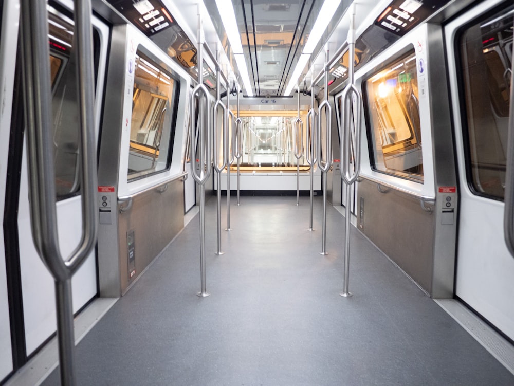 white and black train interior