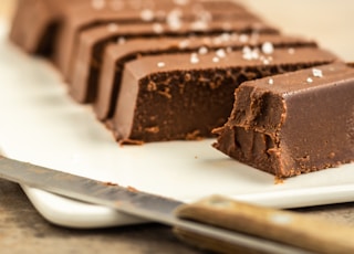 chocolate bar on white ceramic plate