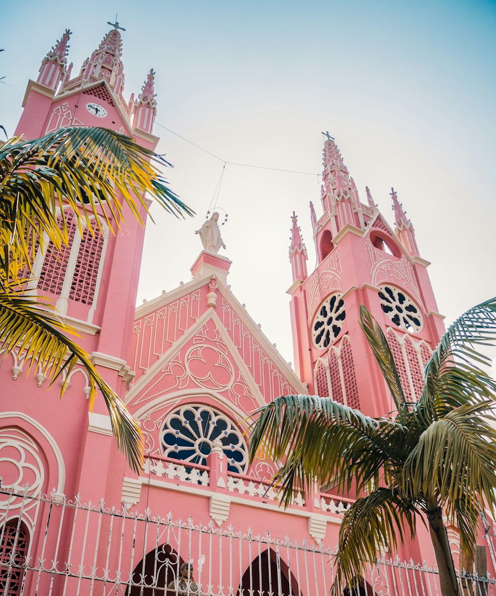 pink and white concrete building