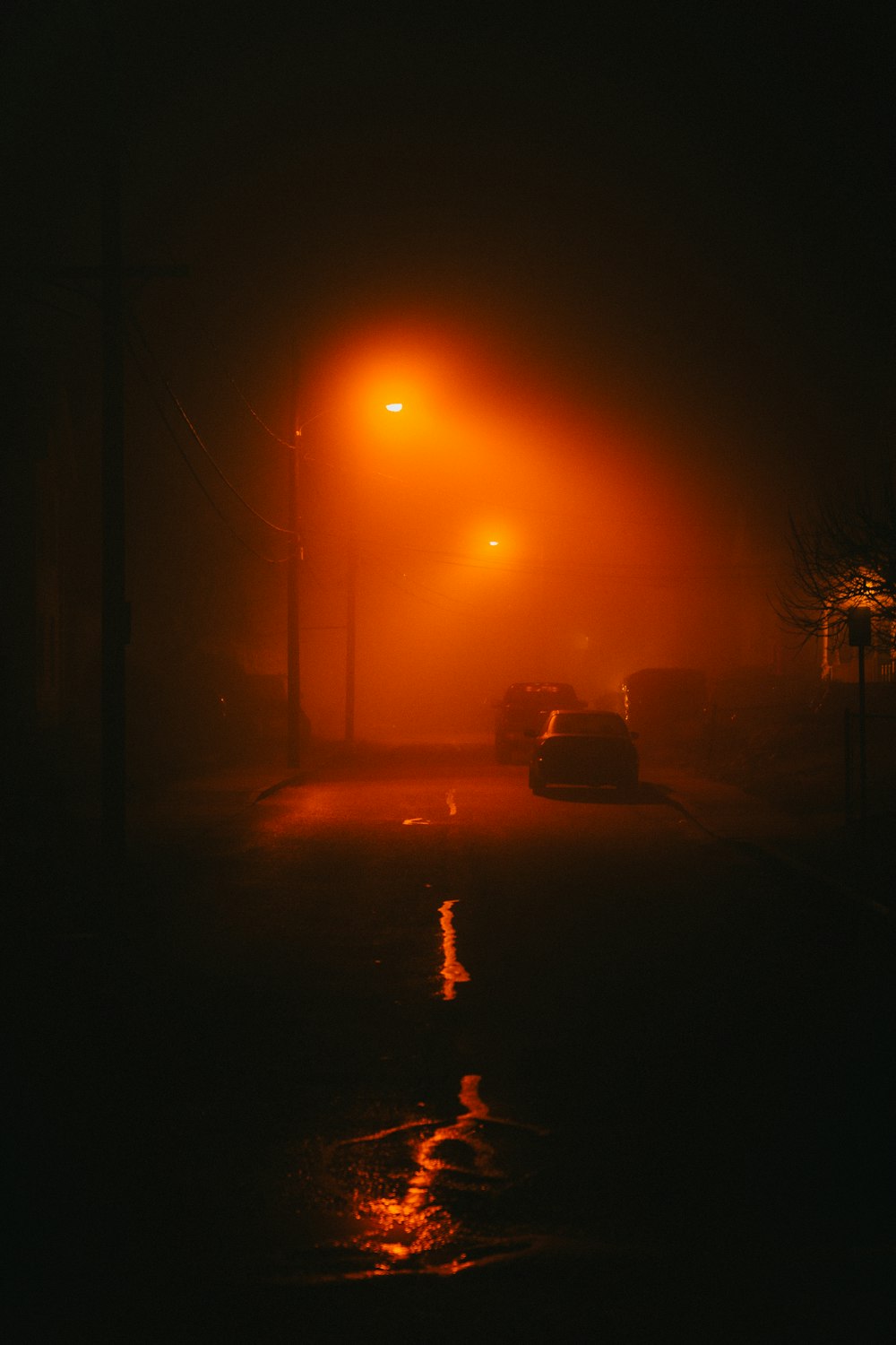 夜間の道路上の車