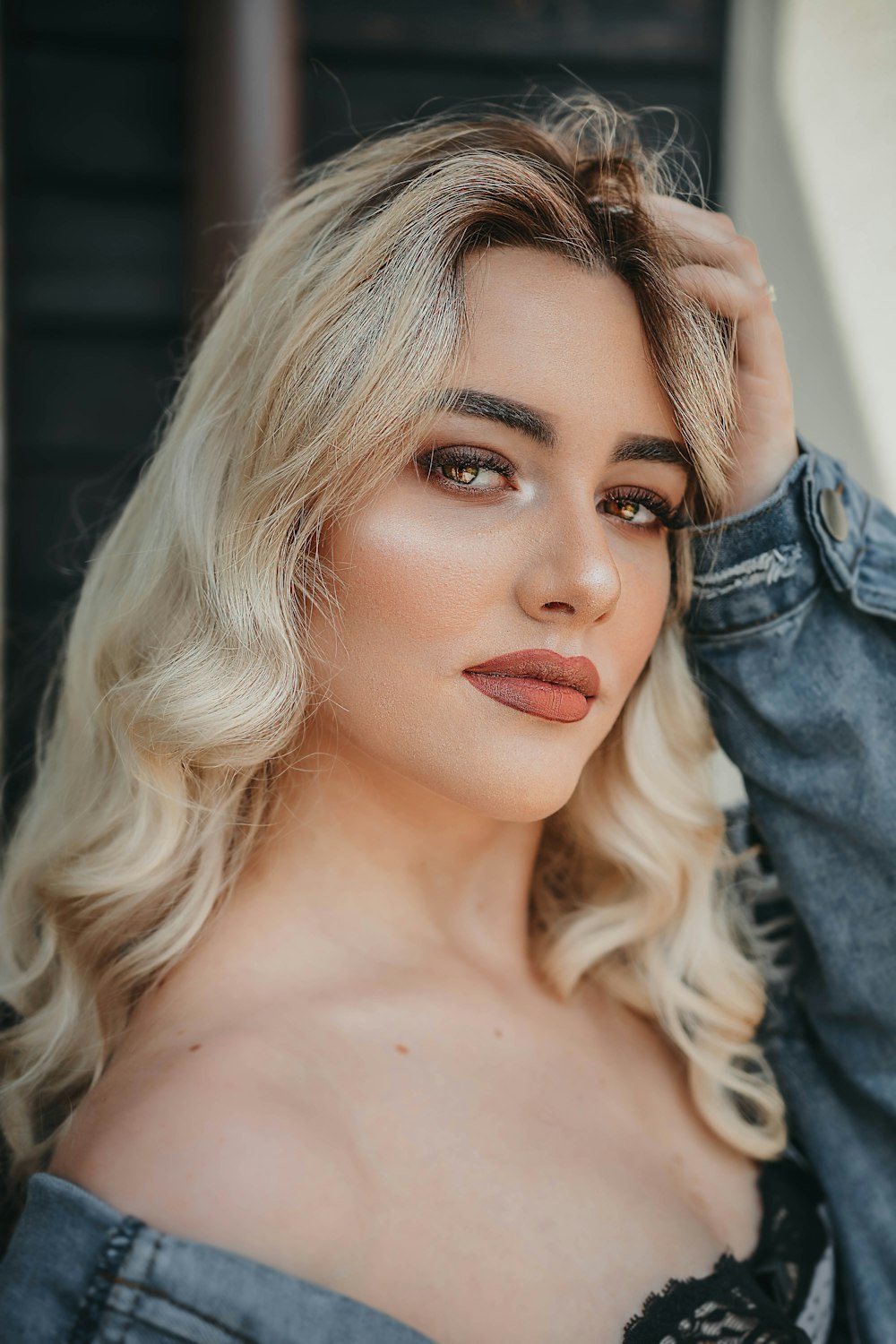 woman in blue denim jacket