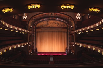 red and brown stage with lights