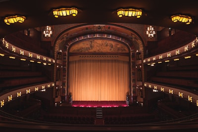 red and brown stage with lights