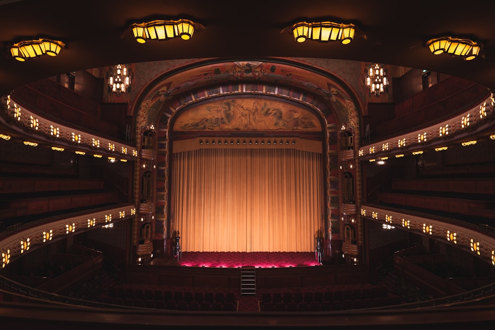 red and brown stage with lights