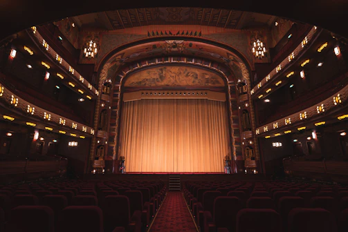 brown wooden chairs inside theater