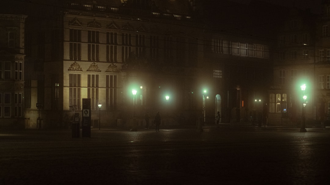 lighted street lights on street during night time