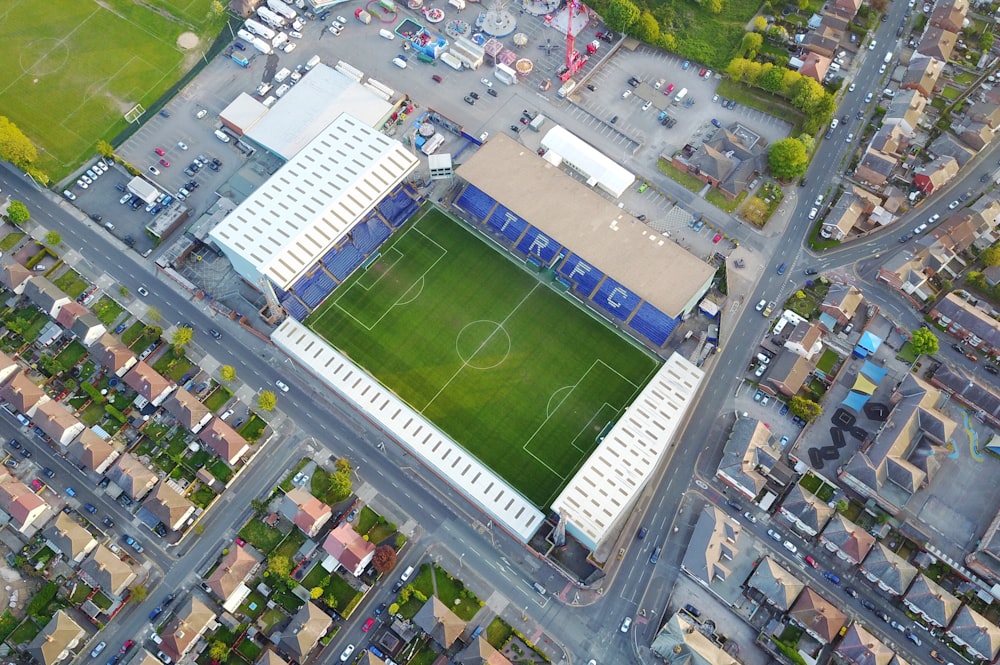 aerial view of soccer field during daytime