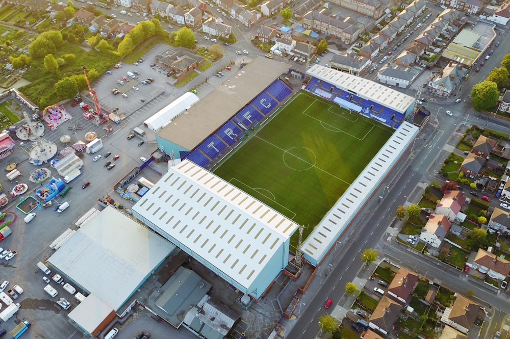 aerial view of soccer field during daytime