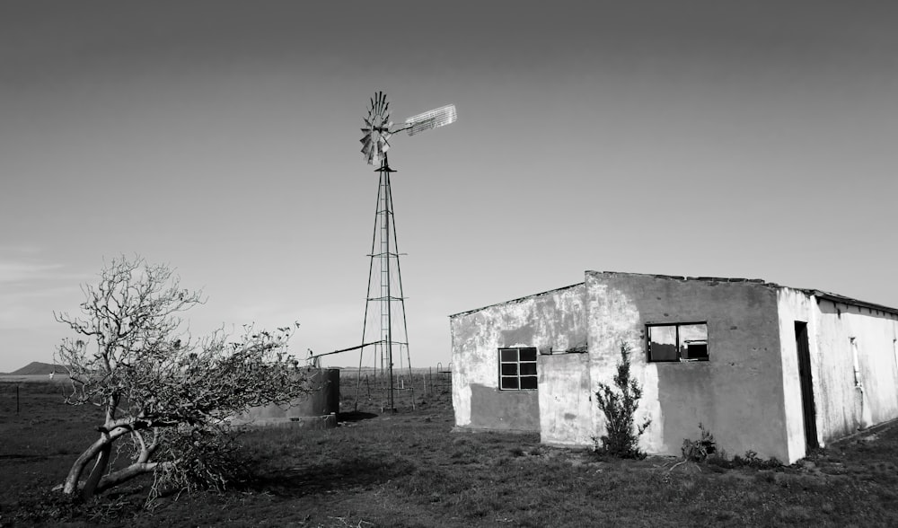 grayscale photo of concrete building