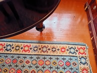 A non-slip rug pad under a vibrant area rug.