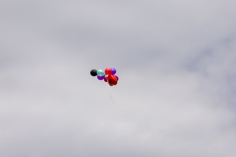 red blue and green balloons on sky