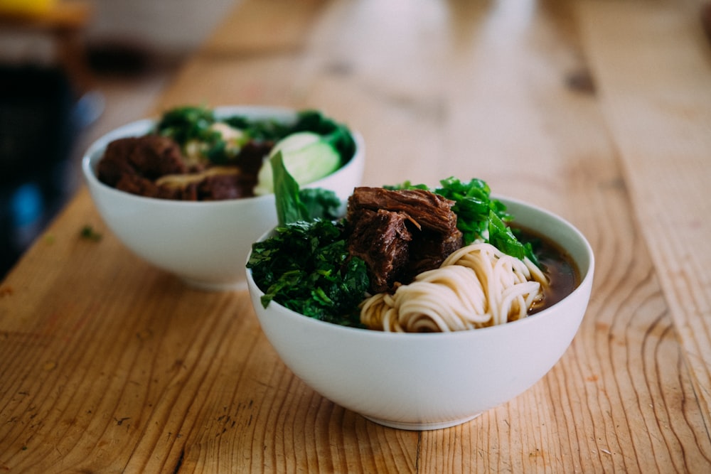 white ceramic bowl with pasta dish