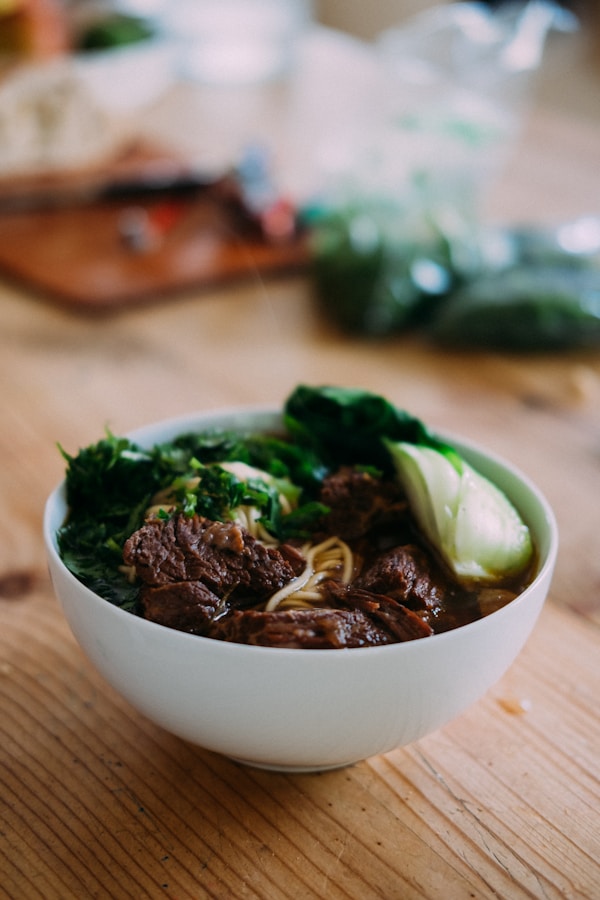 White ceramic bowl with brown soup