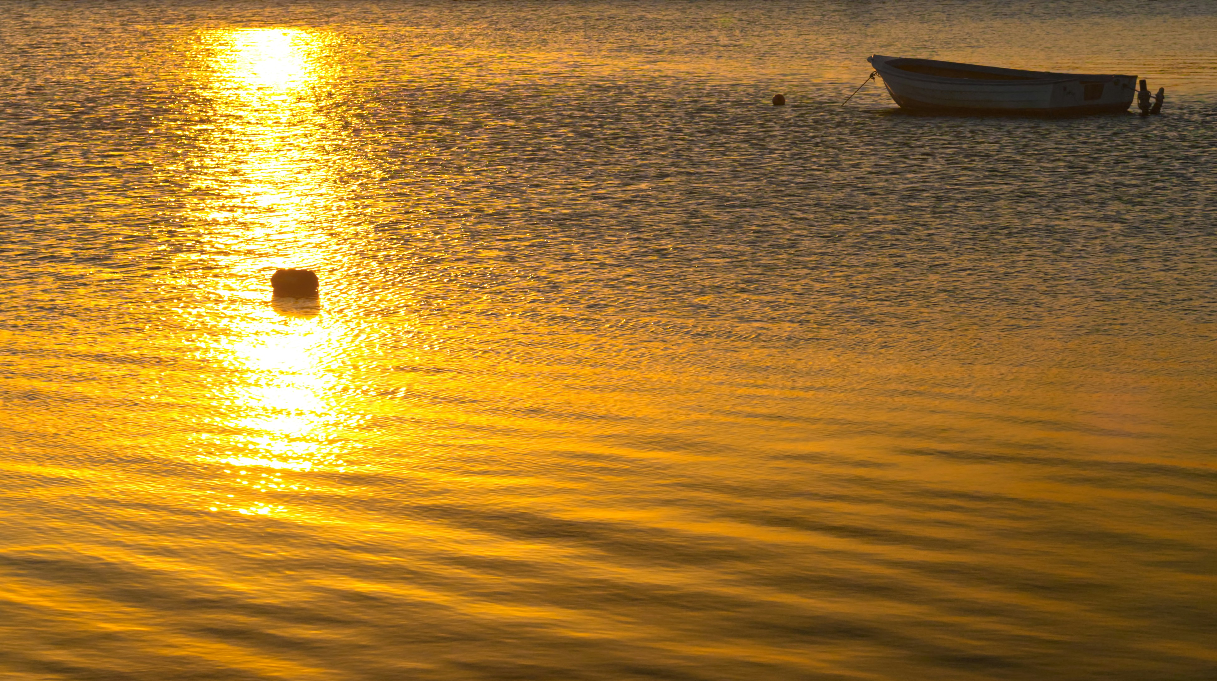 silhouette of boat on sea during sunset