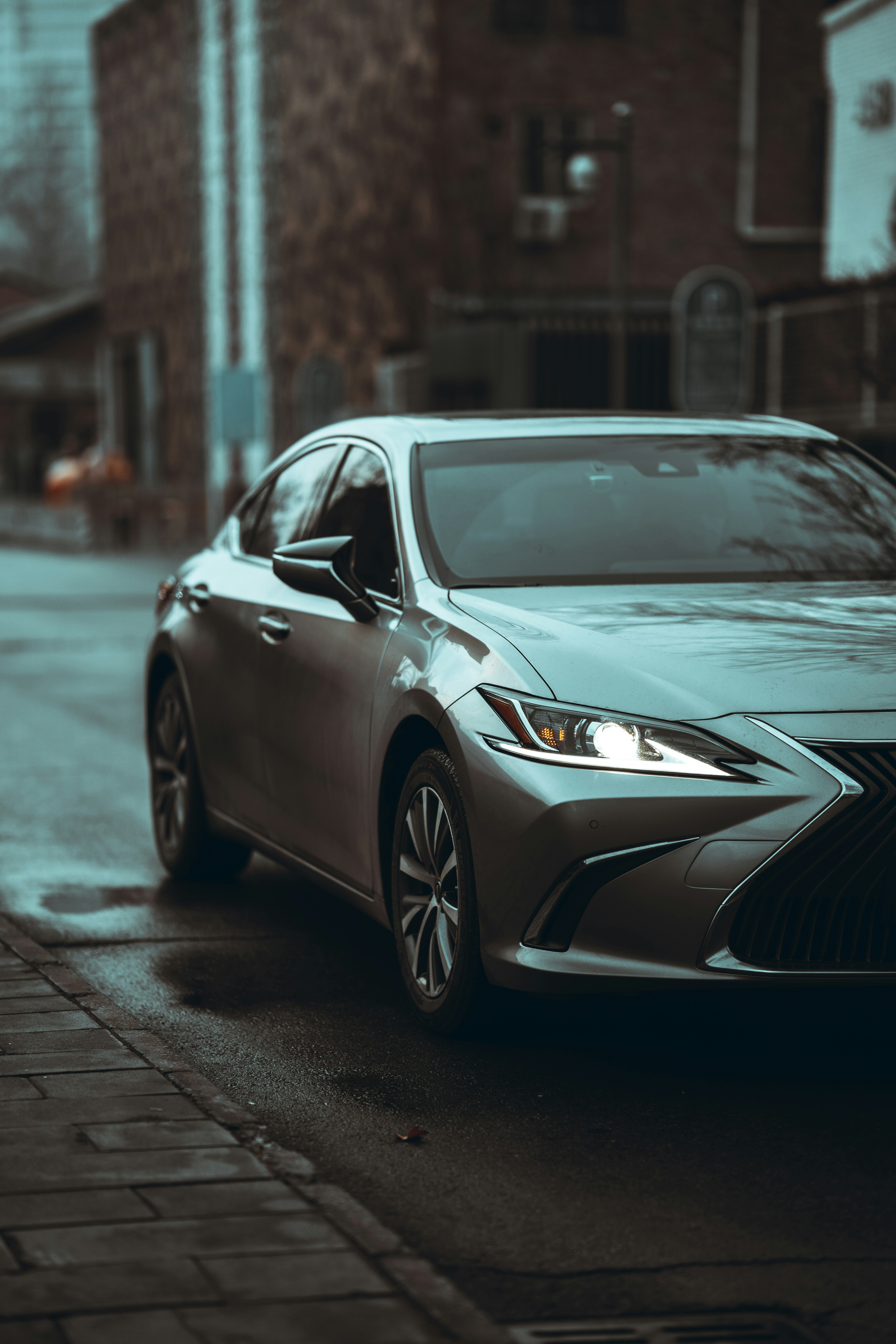 Modern sleek silver or gray sedan