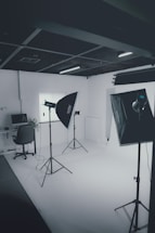 black and gray music stand with black and white microphone