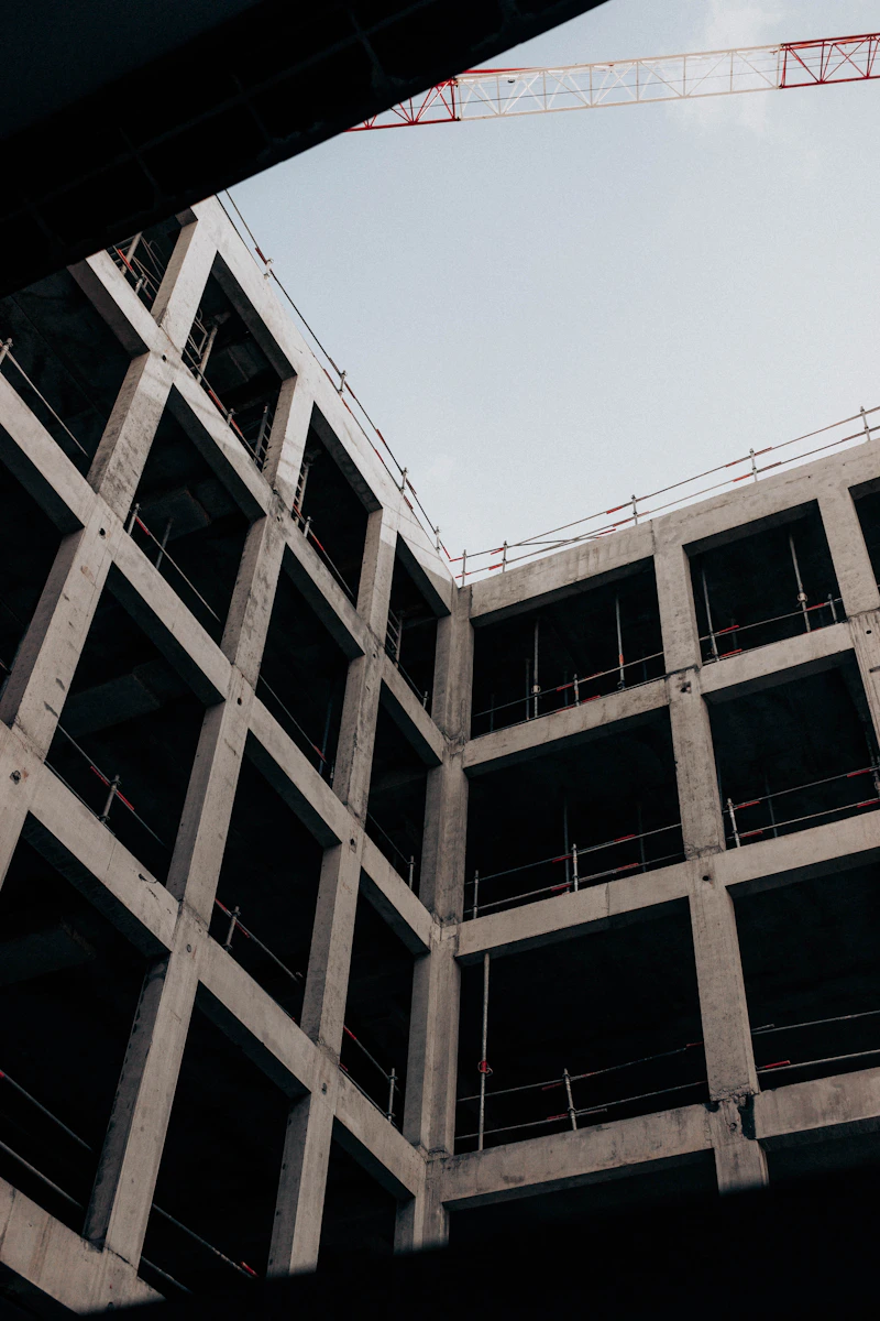 Detailed view of an unfinished concrete building