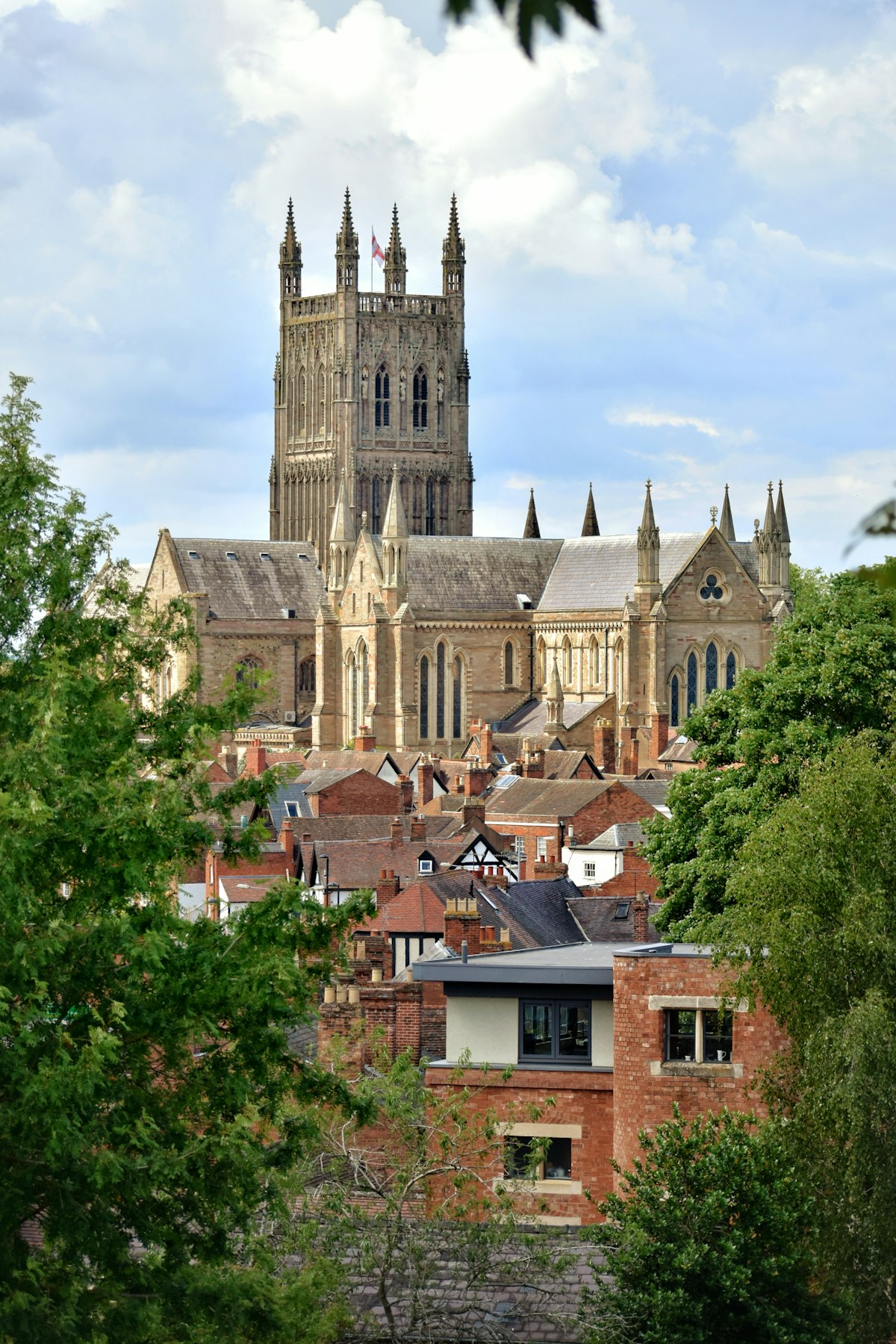 Worcester Cathedral above the River Severn in Worcester, Worcestershire