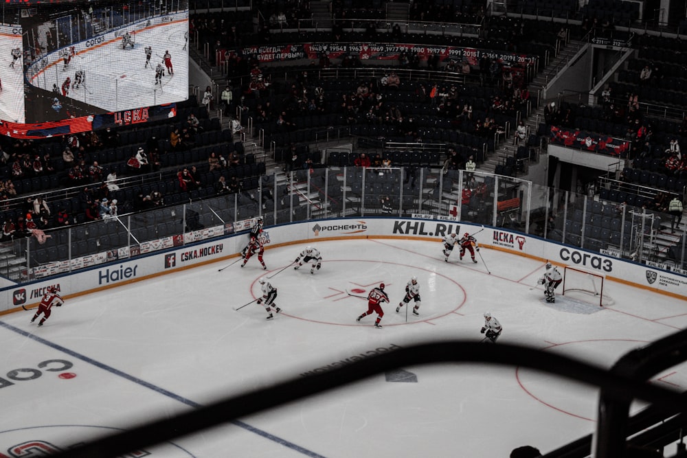 people playing ice hockey inside stadium