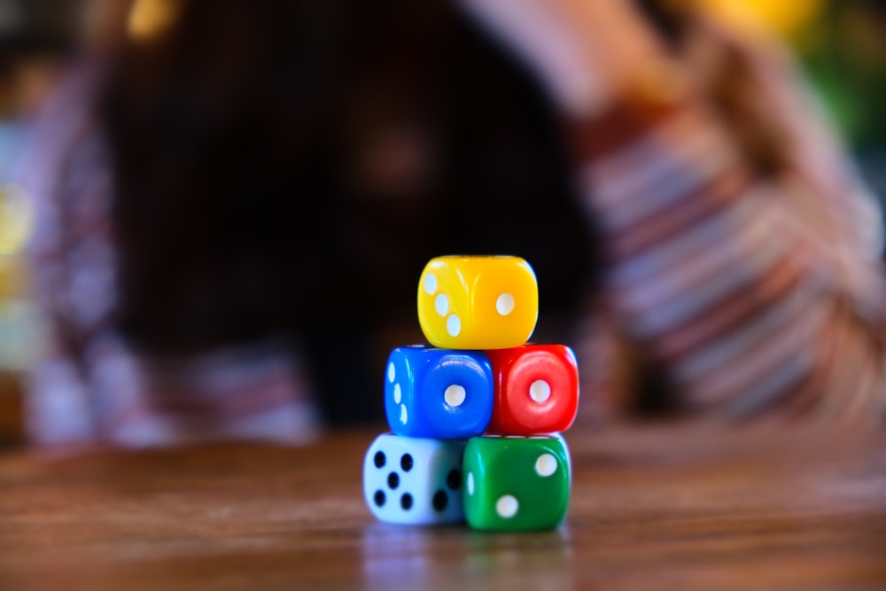 blue yellow and red dice