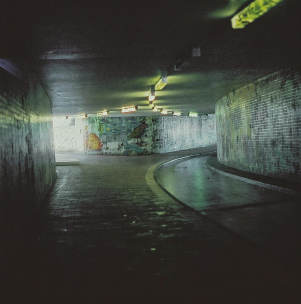 tunnel with light turned on during night time