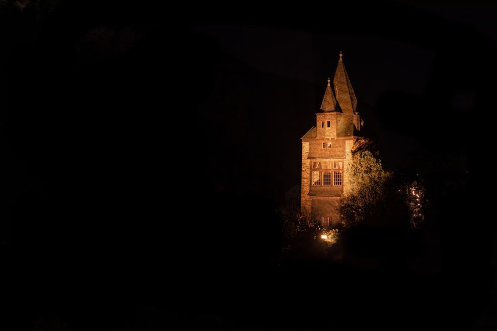 brown concrete building during night time