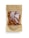 A brown paper bag with a transparent window displaying a collection of whole almonds. The packaging is simple and minimalistic, focusing on the natural appearance of the almonds inside.