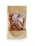 A brown paper bag with a transparent window displaying a collection of whole almonds. The packaging is simple and minimalistic, focusing on the natural appearance of the almonds inside.