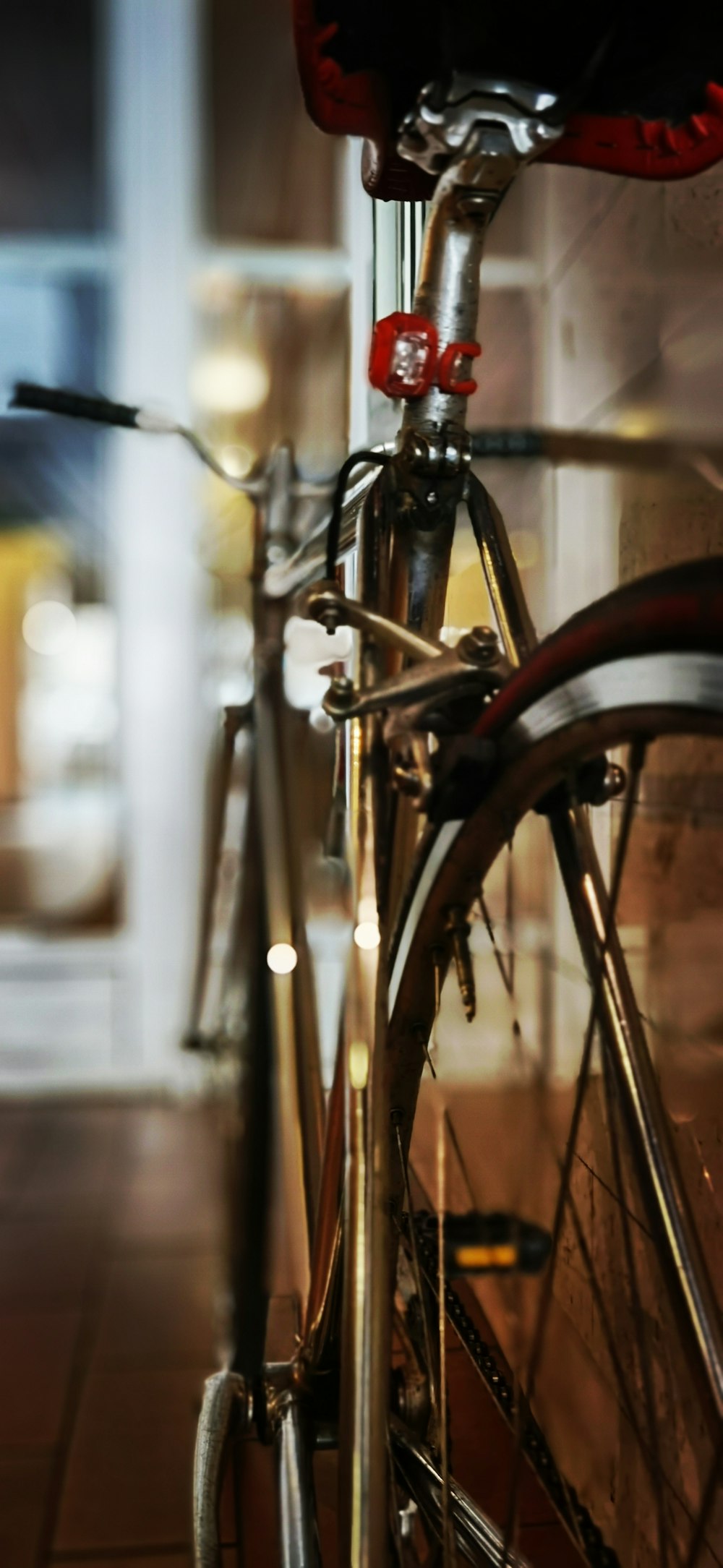 brown bicycle in tilt shift lens