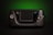 A vintage Sega Game Gear handheld video game console, prominently featuring a large screen in the center. The console has a directional pad on the left and two start buttons on the right. The unit is primarily black with subtle branding in white text. The background fades from dark to a vibrant green which adds a retro aesthetic.