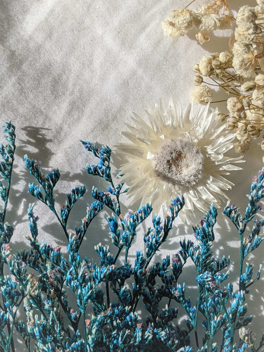 white and brown flowers on gray textile