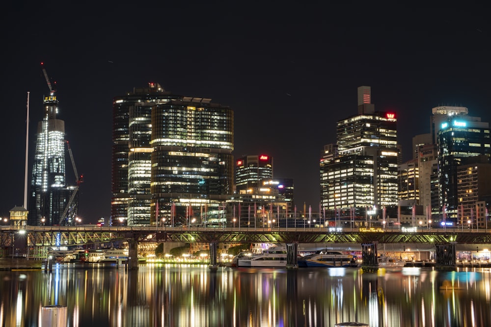 city skyline during night time