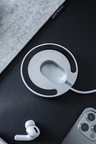 Wireless chargers showcased in a modern workspace.