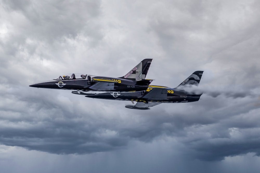 black fighter jet flying in the sky