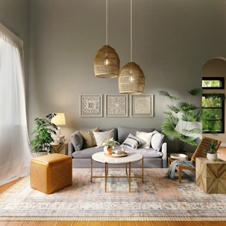 living room with brown wooden table and chairs