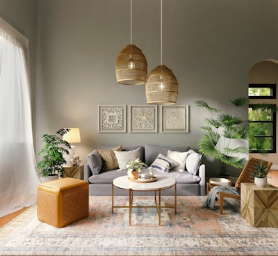 living room with brown wooden table and chairs