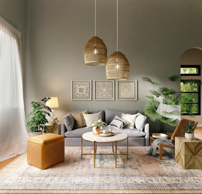 living room with brown wooden table and chairs